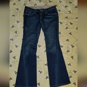 Big Star Women’s Size 27R Casey Blue Jeans Flare Wide Leg Low Rise Distressed